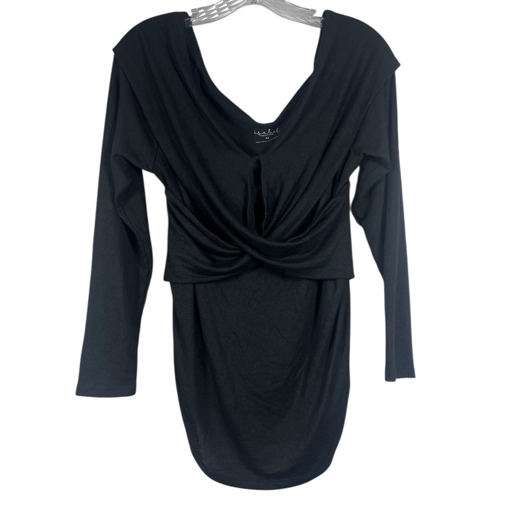 NWT Ingrid & Isabel Sz M Maternity Top Black LS Cross Front Wrap Stretch New‎